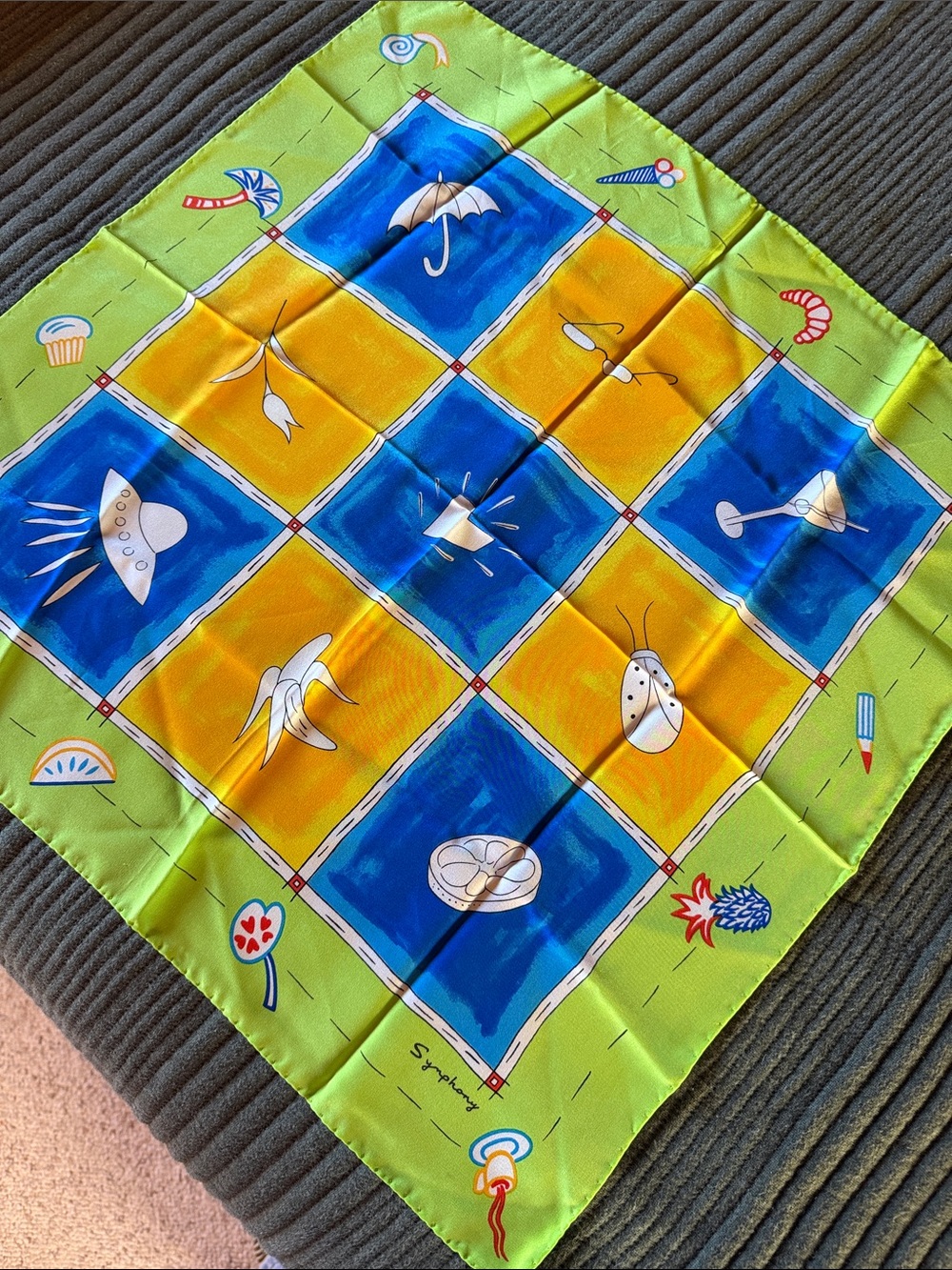 Symphony Bright Green, Blue & Yellow Printed Silk Scarf